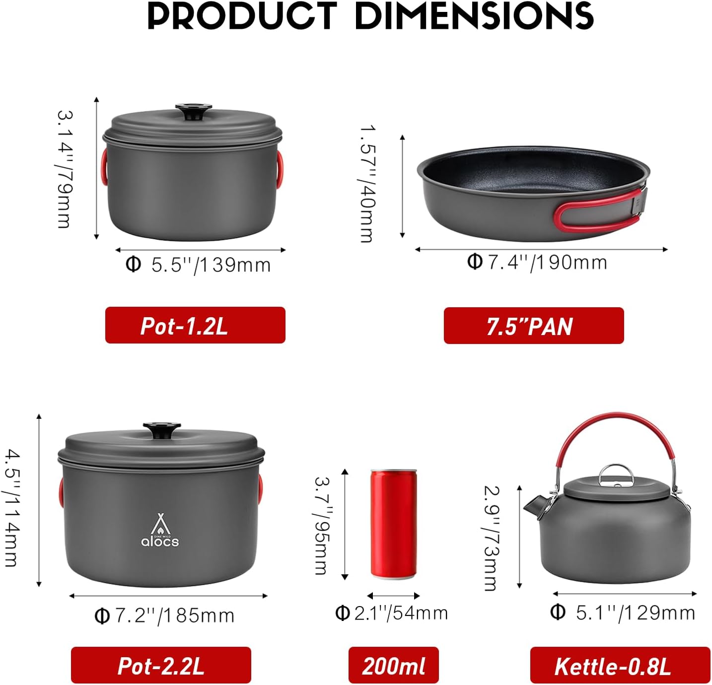 Durable Alumina Camping Cookware Set w/ Carry Bag for Hiking - Image 3
