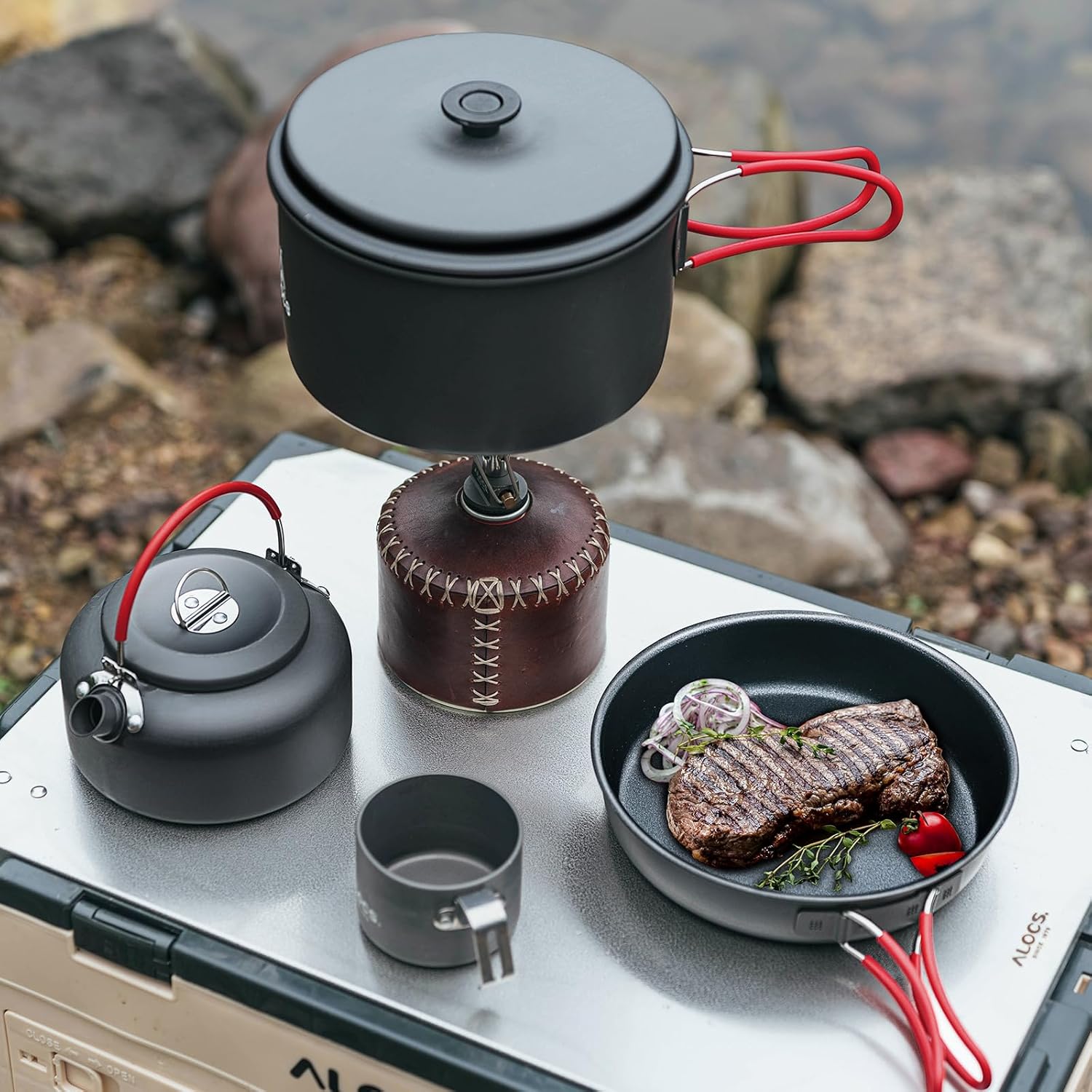 Durable Alumina Camping Cookware Set w/ Carry Bag for Hiking - Image 4
