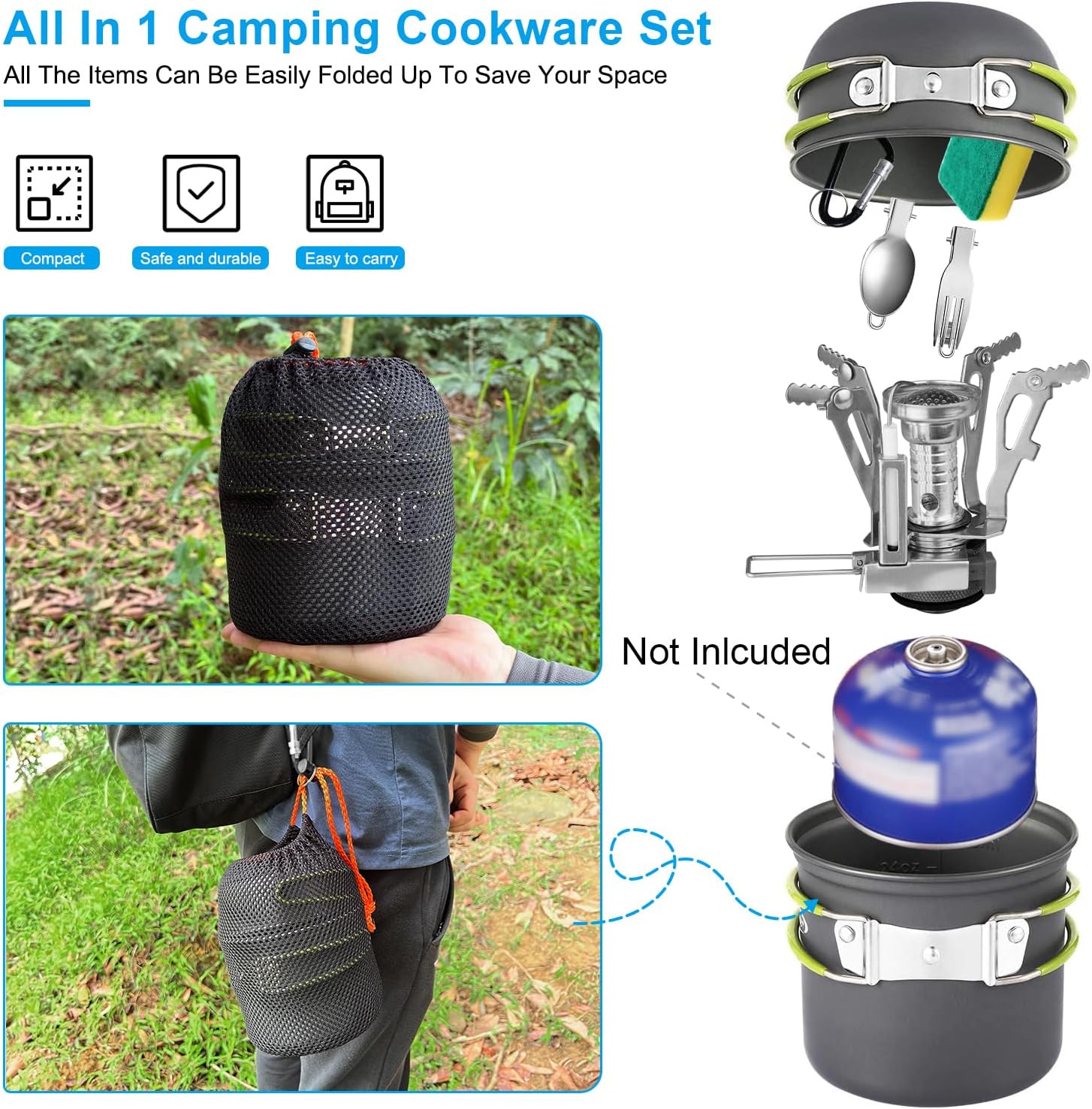 AUTOPkio Camping Cookware: Non-Stick, Folding Pots & Stove for 1-2 People - Image 3