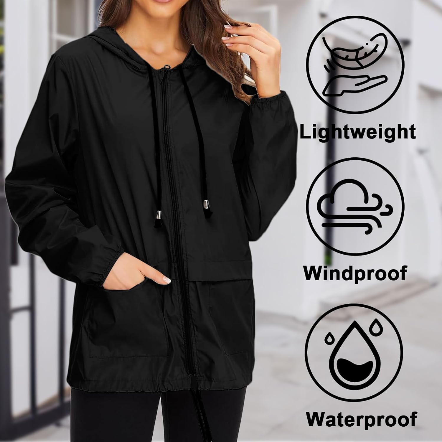 Women's Waterproof Packable Rain Jacket - Hooded Windbreaker for Hiking - Image 3