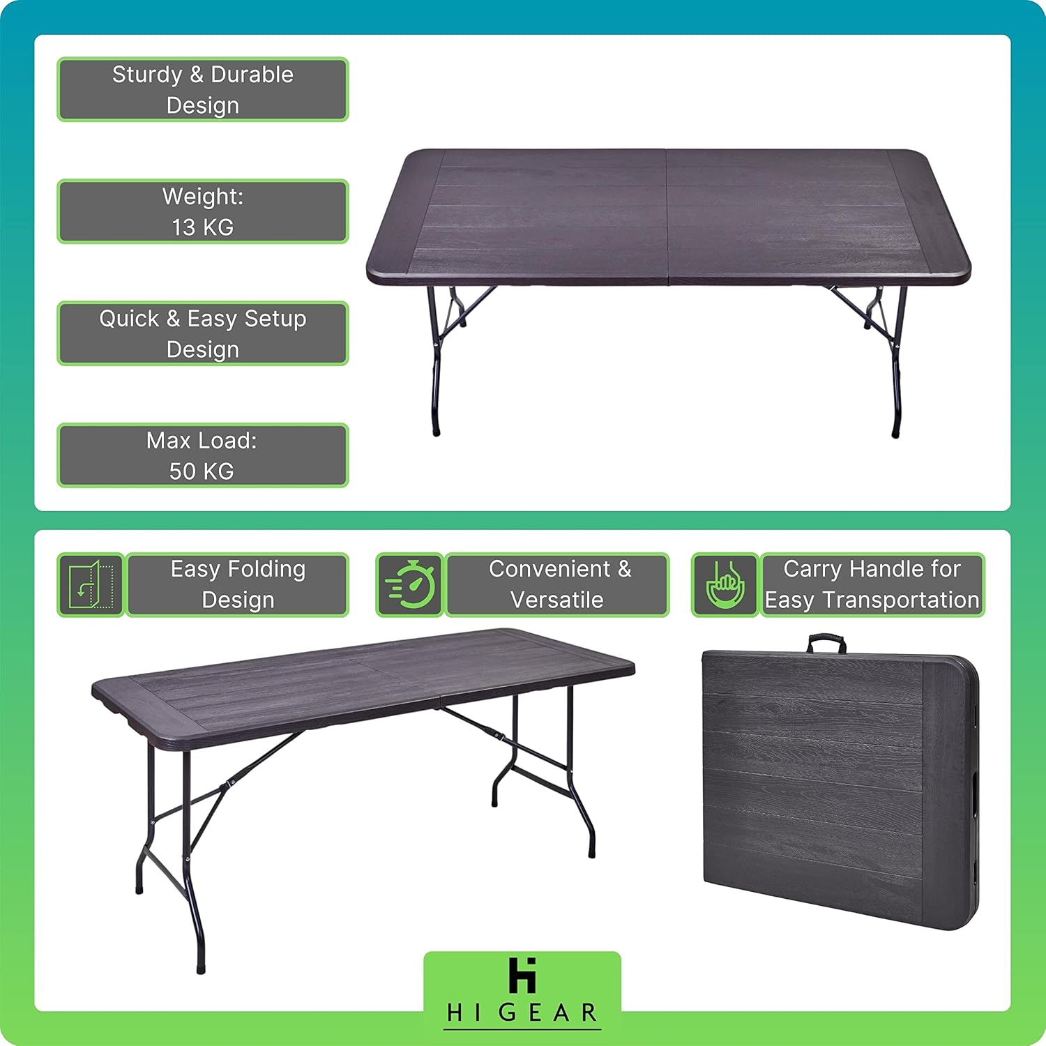 Hi-Gear Richmond 6ft Folding Camping Table: Portable Outdoor Dining - Image 5