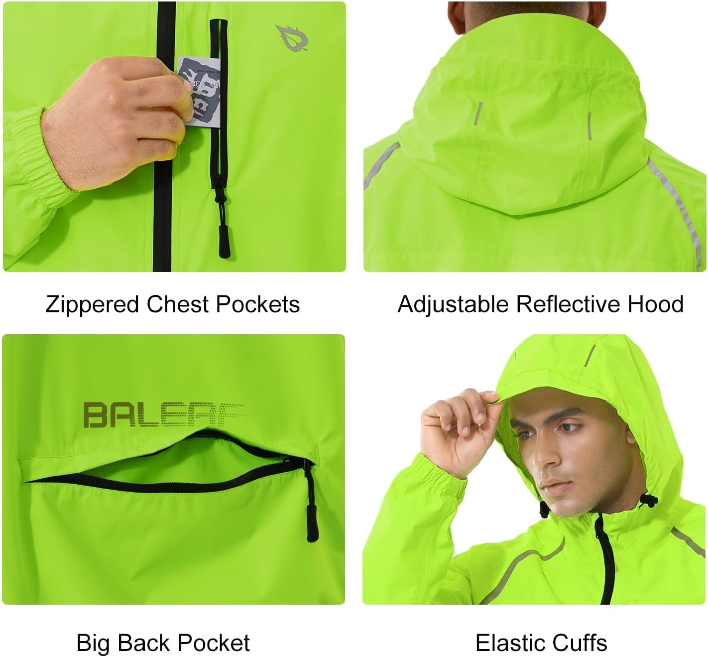 Baleaf Men's Waterproof Cycling Jacket - Reflective, Lightweight, Packable - Image 3
