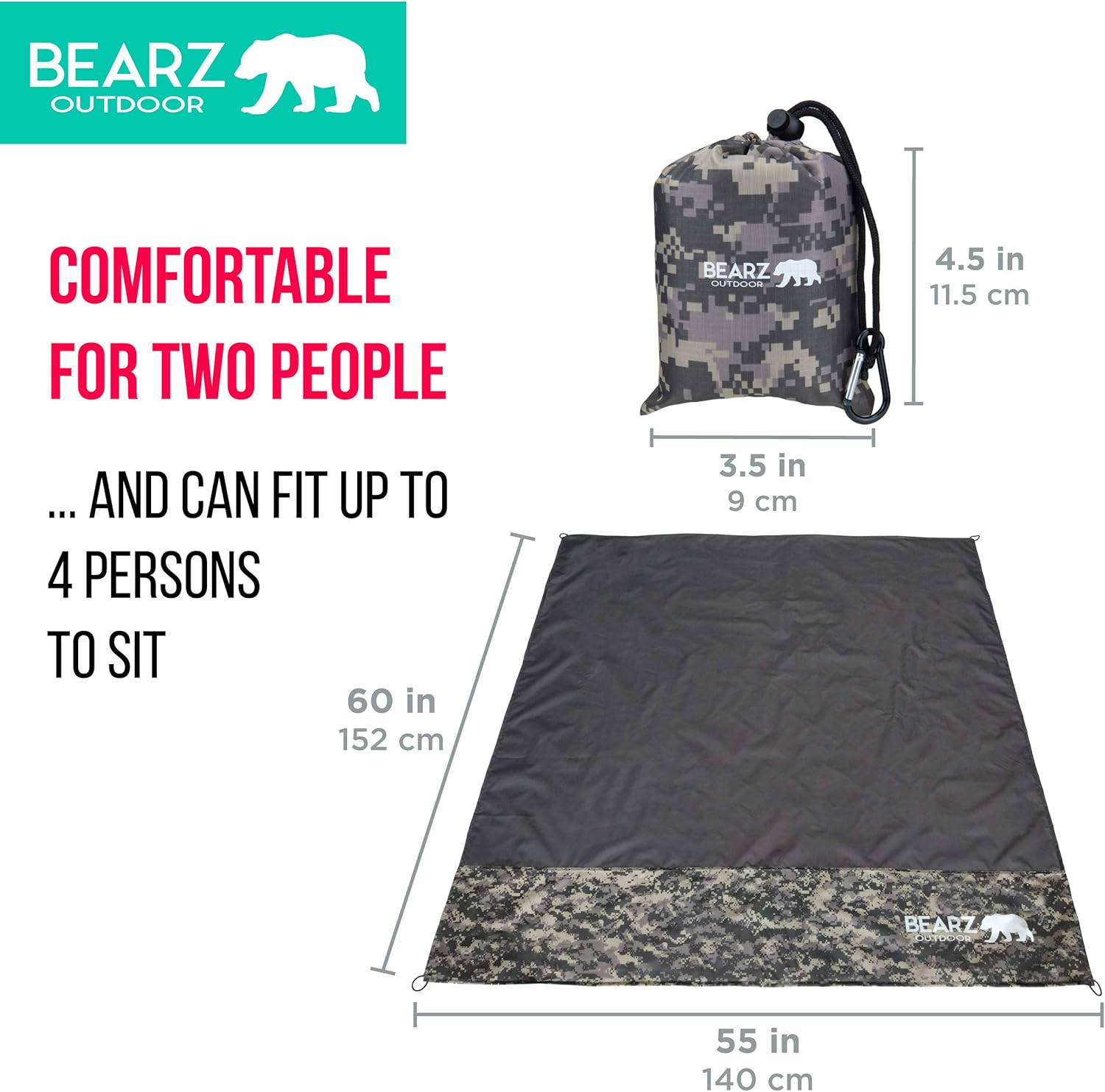 BEARZ Waterproof Pocket Travel Blanket - Sandproof Beach Camping Mat - Image 3