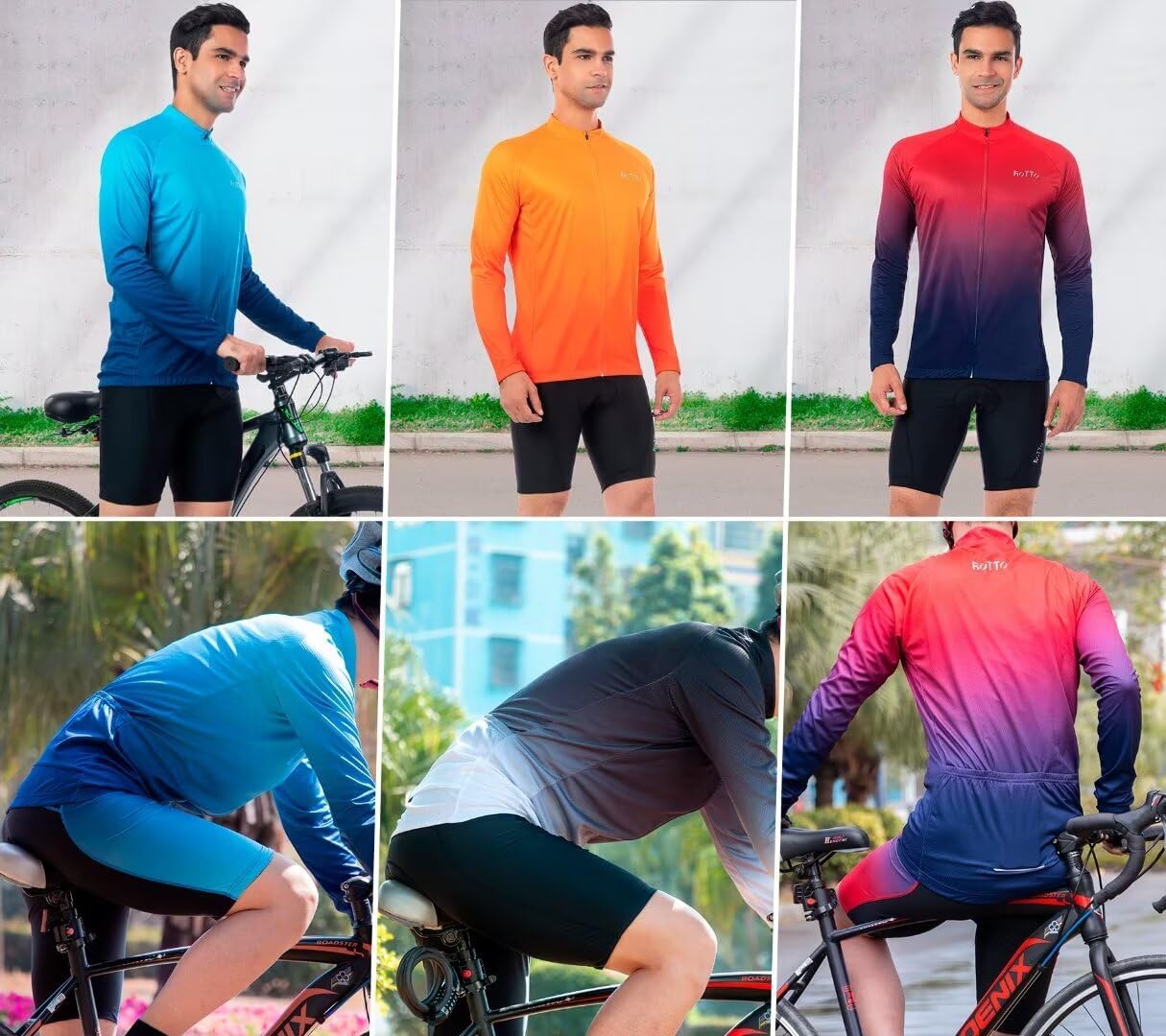 ROTTO Men's Long Sleeve Cycling Jersey - Breathable, Pockets, Stylish Gradient - Image 3