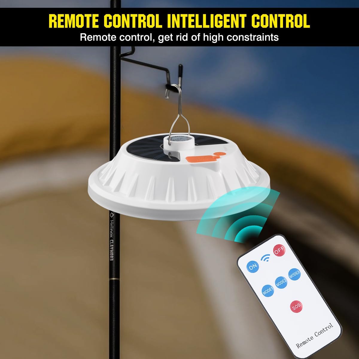Solar Camping Lantern w/ Remote - 5 Modes, IPX7 Waterproof, Rechargeable - Image 3