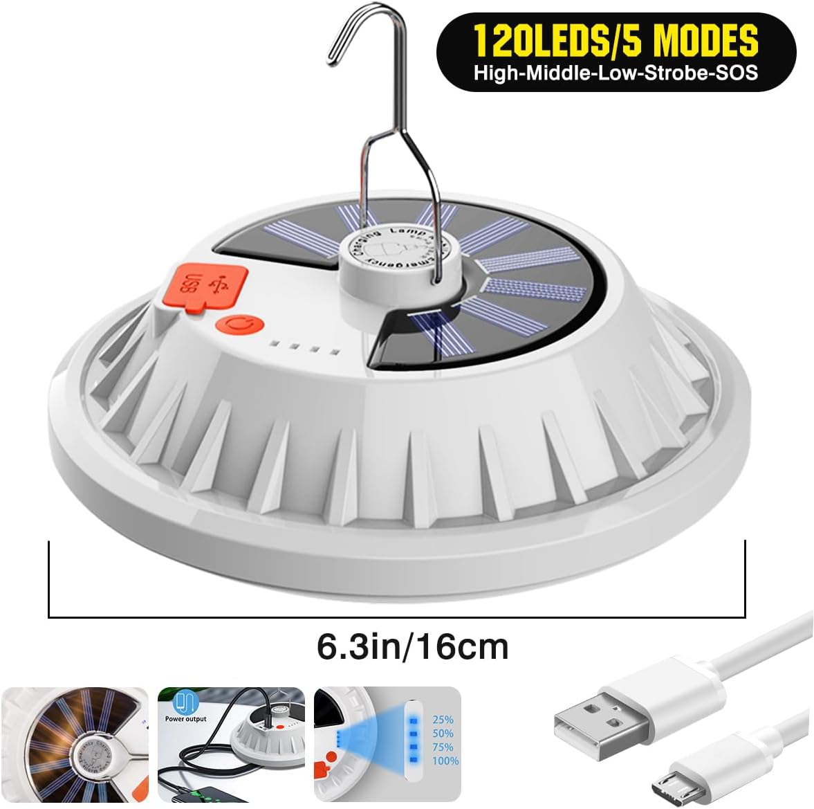 Solar Camping Lantern w/ Remote - 5 Modes, IPX7 Waterproof, Rechargeable - Image 8