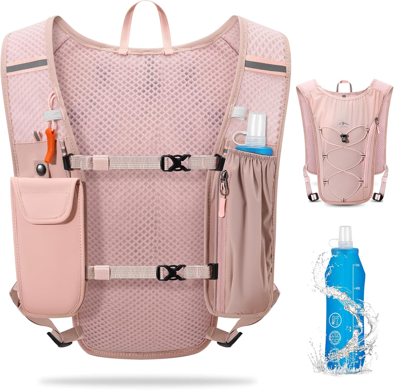 Lightweight Reflective Running Vest w/ 500ml Bottle for All Adventures - Image 4