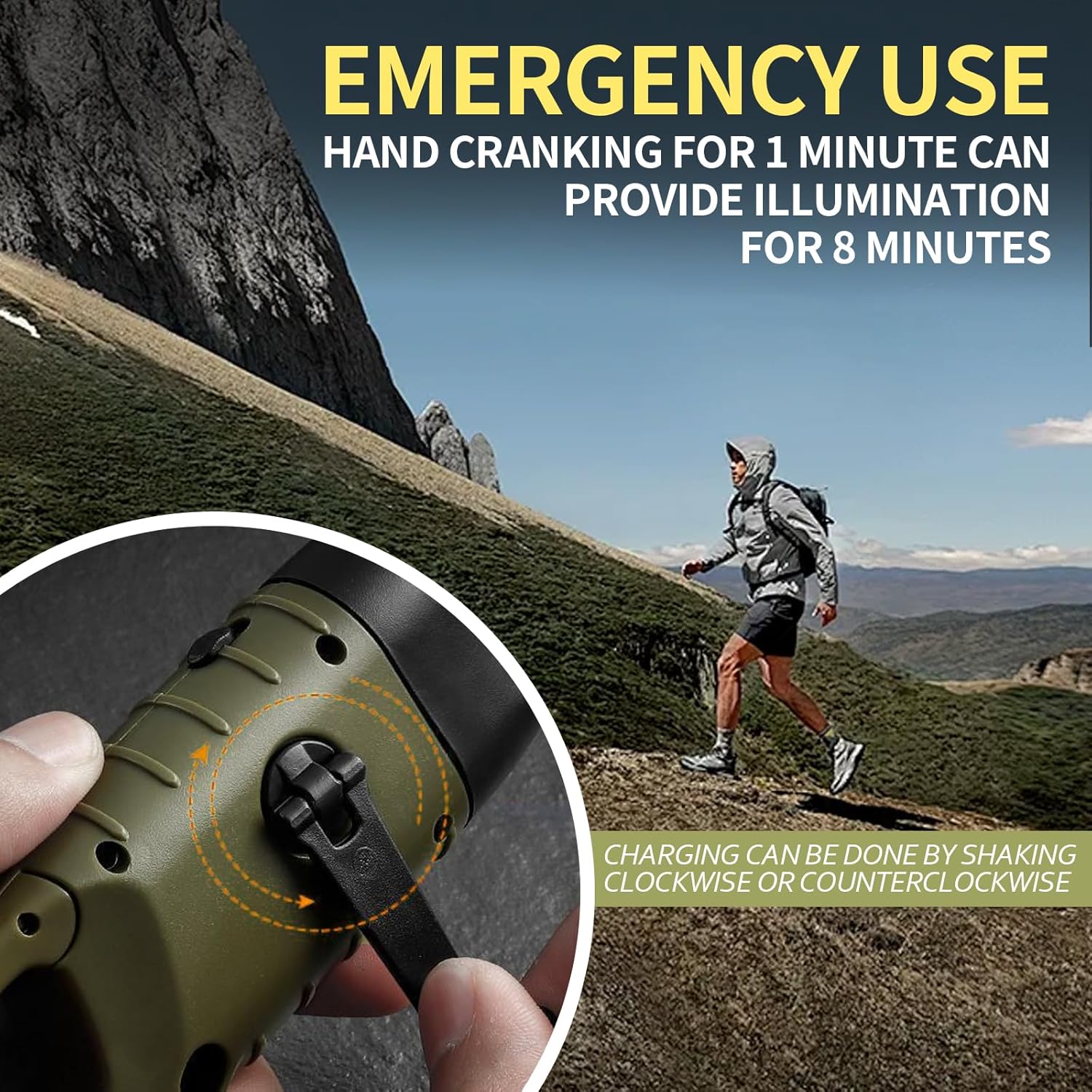 2-Pack Super Bright LED Wind-Up Solar Torch | Portable Camping Hiking Gear - Image 3