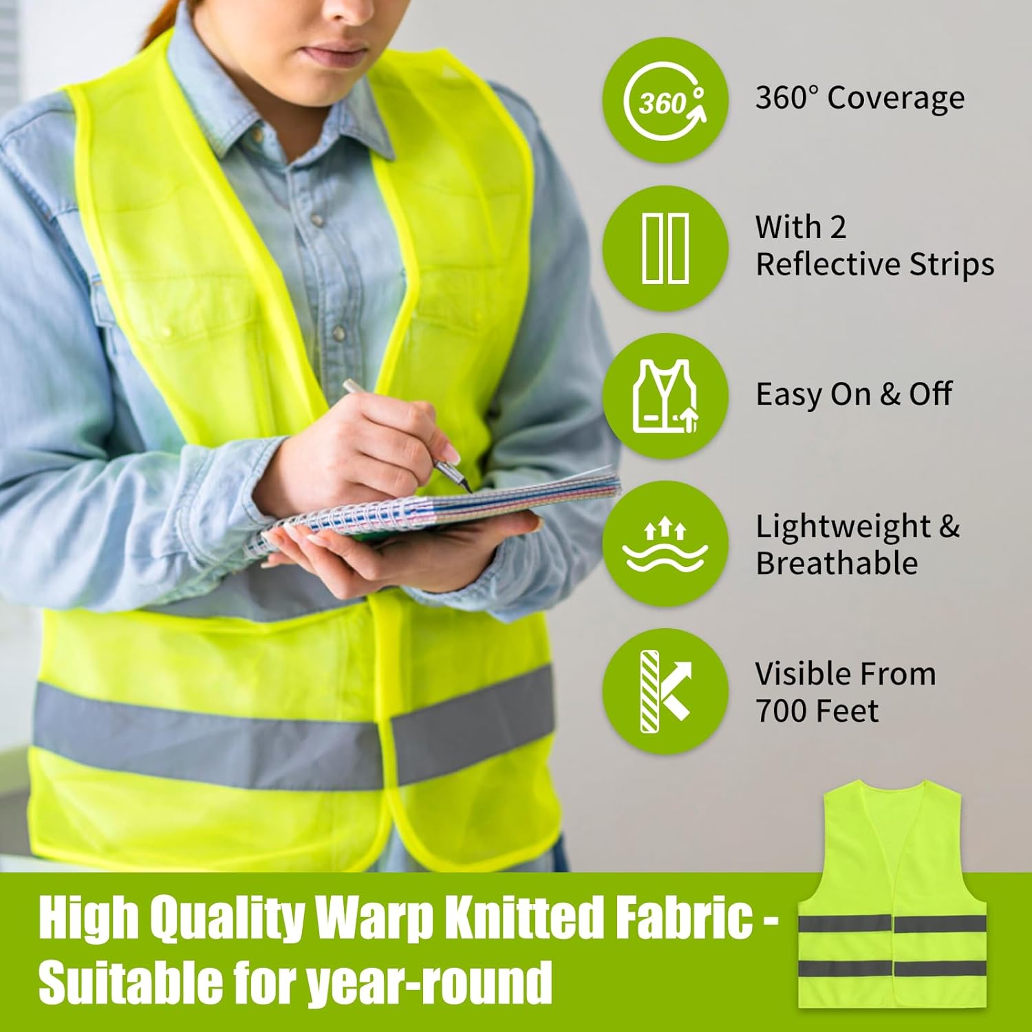 Tweozek 4-Pc Hi-Vis Vests: Reflective Safety for Night Work & Cycling - Image 3