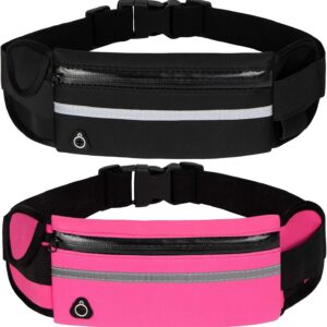 2 Pack Running Belts for Women, Running Belt, Running Accessories for Women, Adjustable Running Belt with Reflective Strips, Adjustable Waist Pack for Workout Jogging|Running Gift Gear (Black ROSEO)