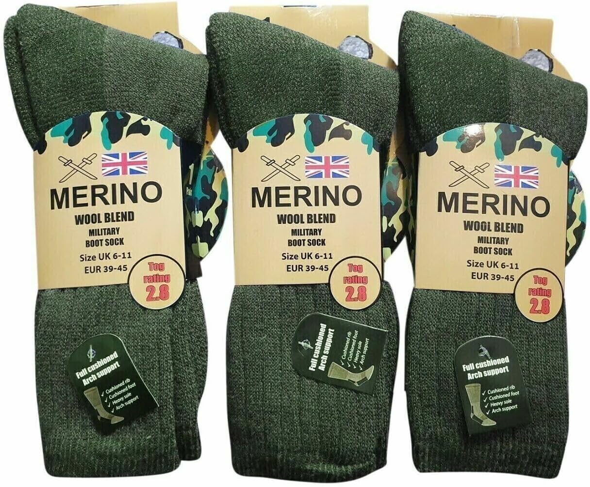 2 Pairs Mens Merino Military Wool Warm Long Thick Thermal Hiking Walking Army Combat 2.8 Tog Size 6-11 Rozgul®
