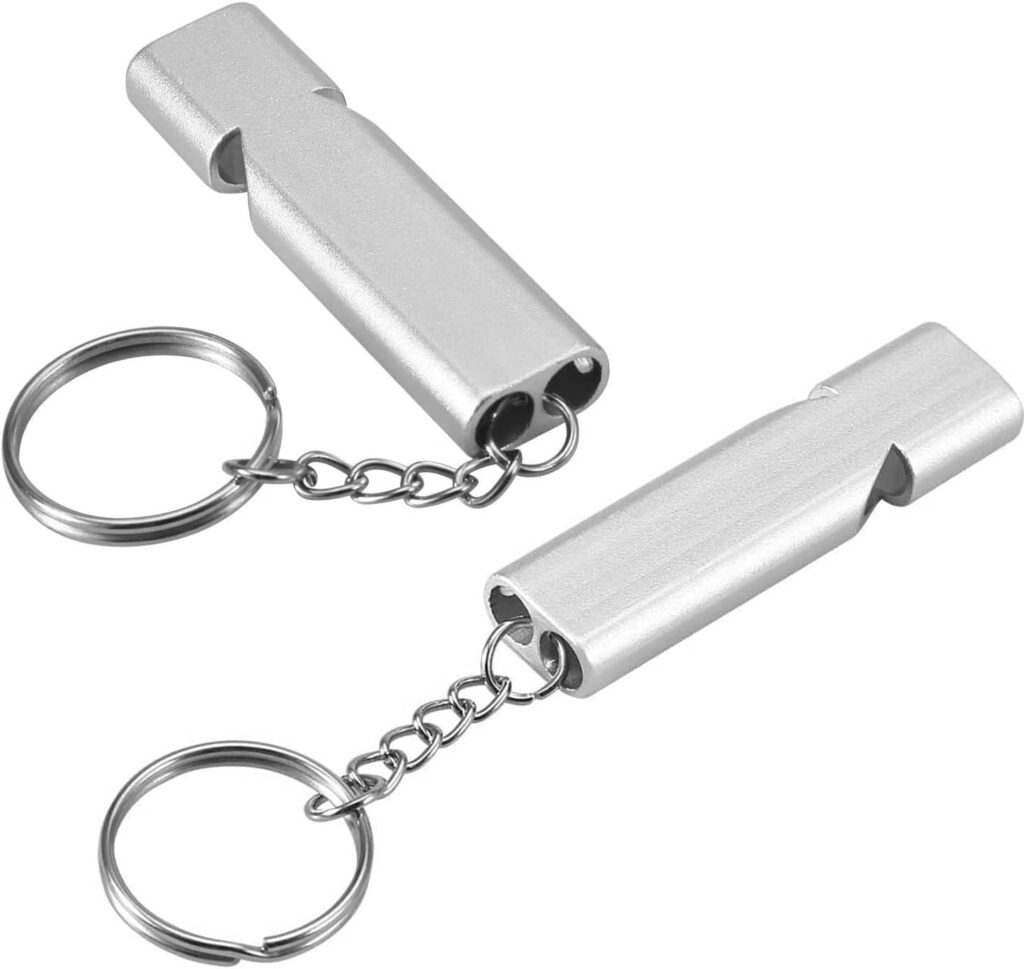 2 Pcs Emergency Survival Whistle - Silver Double Tube Loud Whistle for Outdoor Camping, Hiking, Boating, and Sports Safety