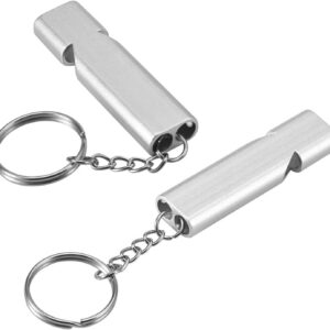 2 Pcs Emergency Survival Whistle - Silver Double Tube Loud Whistle for Outdoor Camping, Hiking, Boating, and Sports Safety