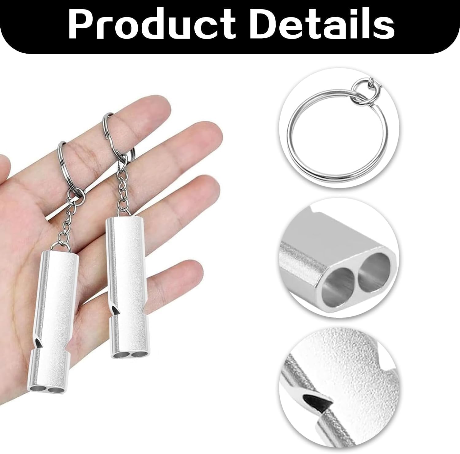 2 Loud Silver Survival Whistles: Camping, Hiking, Boating Safety - Image 2