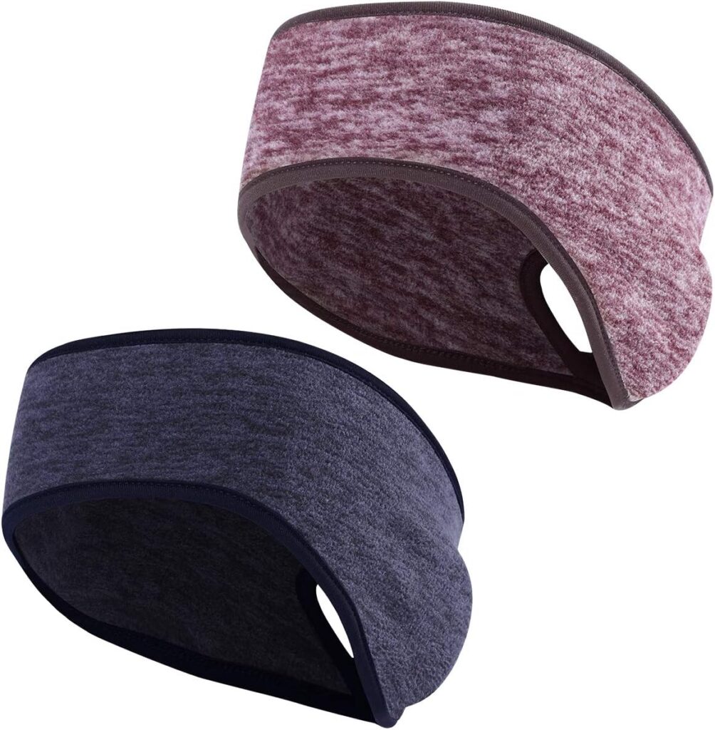 2 Pieces Running Headband Fleece Ear Warmers Headband with Ponytail Hole Thermal Ear Muffs for Sports Running Cycling Winter Headbands for Women Ladies Girls
