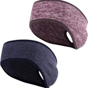 2 Pieces Running Headband Fleece Ear Warmers Headband with Ponytail Hole Thermal Ear Muffs for Sports Running Cycling Winter Headbands for Women Ladies Girls