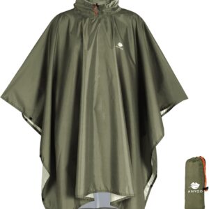 ANYOO Waterproof Rain Poncho Lightweight Reusable Hiking Rain Coat Jacket with Hood for Outdoor Activities,One Size