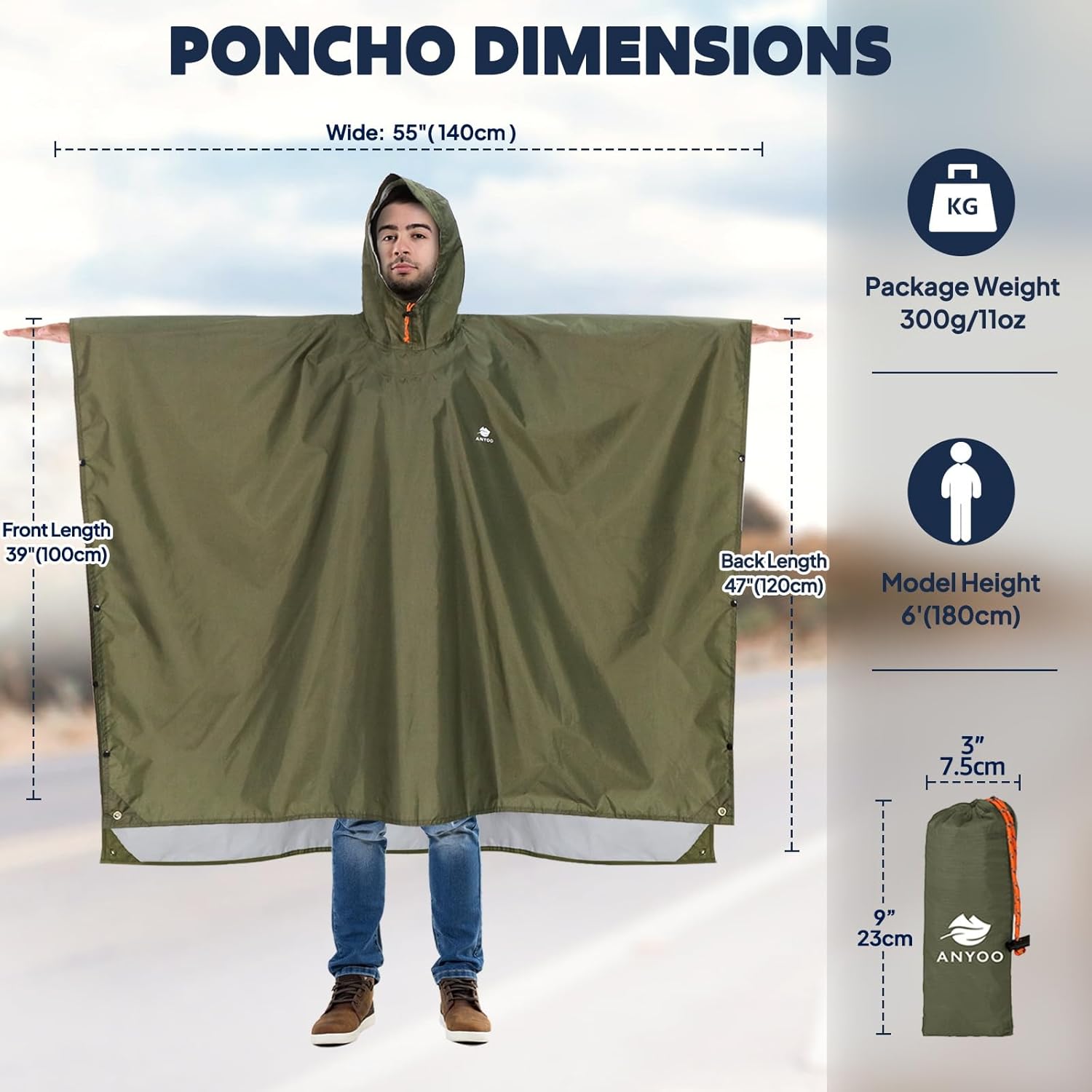 ANYOO Waterproof Reusable Hiking Poncho - Lightweight & One Size - Image 2