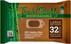Large Biodegradable Wet Wipes: Travel, Gym, Hiking, Pet-Friendly, 32ct