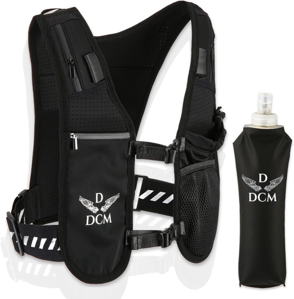 Adjustable Unisex Running Vest – Lightweight Hydration Vest with 1.5L Back Bladder Pocket – 500ml Water Bottle Included – Bottle Pocket, Zipper Storage, Phone Holder – Durable Backpack Alternative