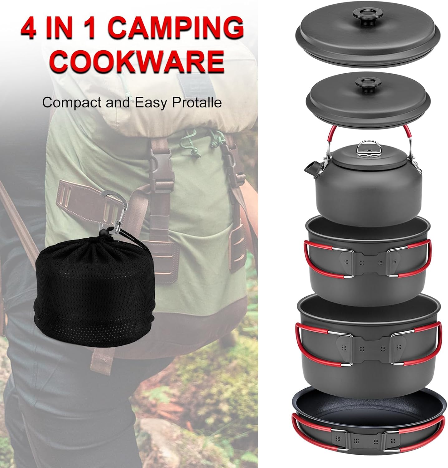 Durable Alumina Camping Cookware Set w/ Carry Bag for Hiking - Image 2