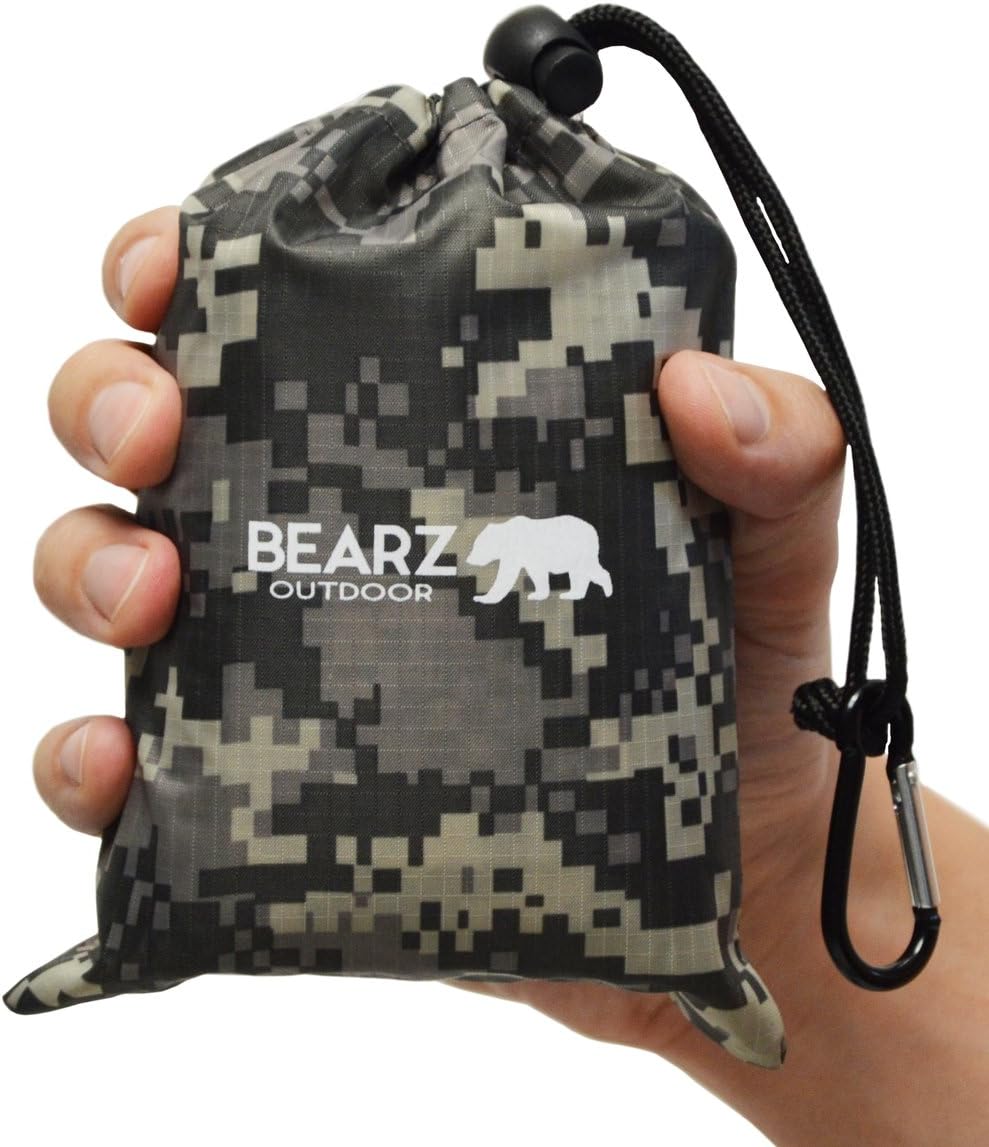 BEARZ Outdoor Travel Blanket - Pocket Sized Beach Blanket Camping Blanket, Waterproof Picnic Blanket, Sandproof Beach Mat - Camping Gadgets & Festival Hiking Accessories