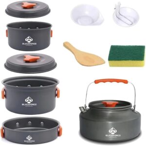 Blackpongo Camping Cookware Mess Kit for Backpacking Gear – Camping Cooking Set - Camping Pots and Pans Set - Camp Kitchen Equipment Accessories Pot