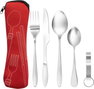 Bramble Red 5-Piece Stainless Steel Camping Cutlery Set w/ Pouch
