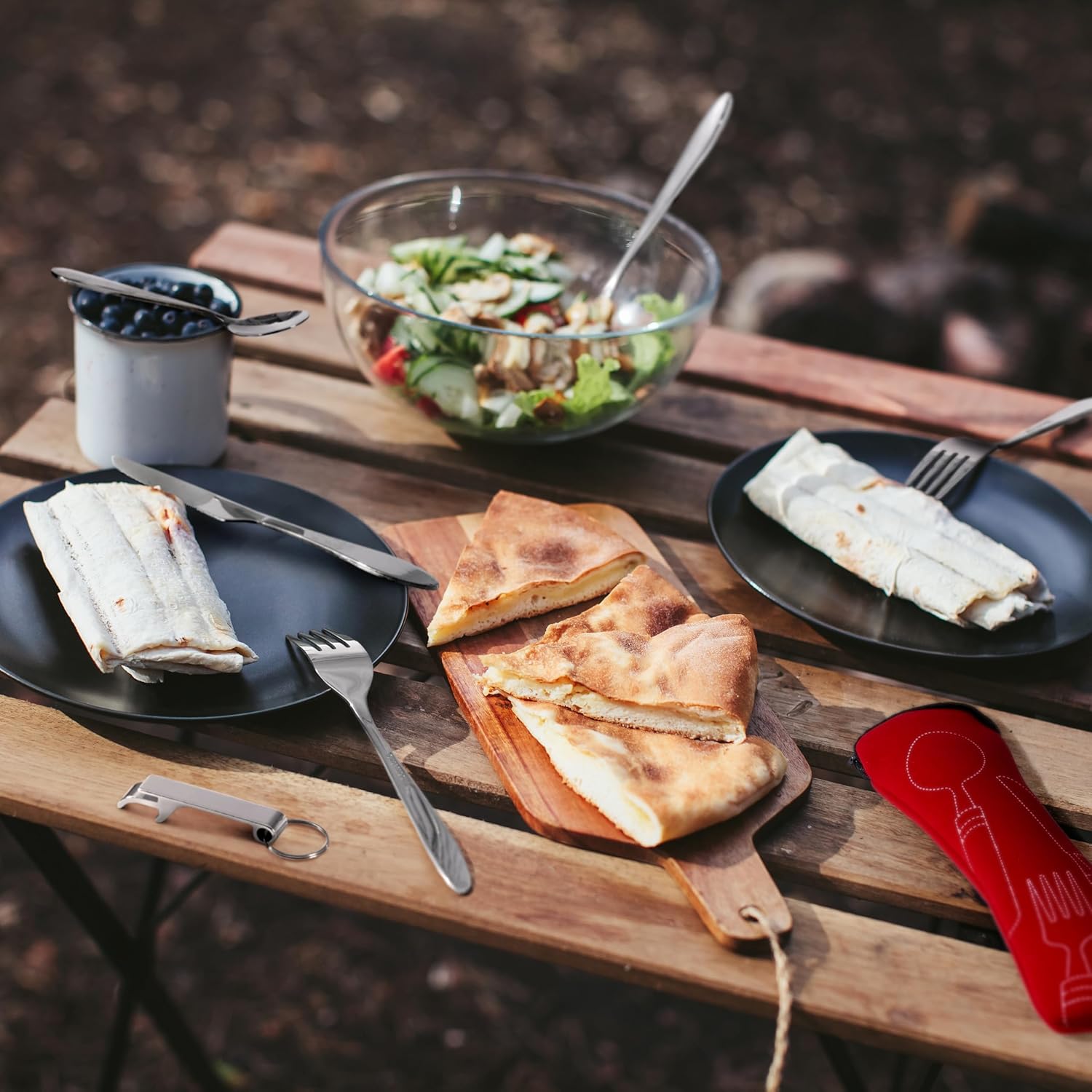 Bramble Red 5-Piece Stainless Steel Camping Cutlery Set w/ Pouch - Image 2