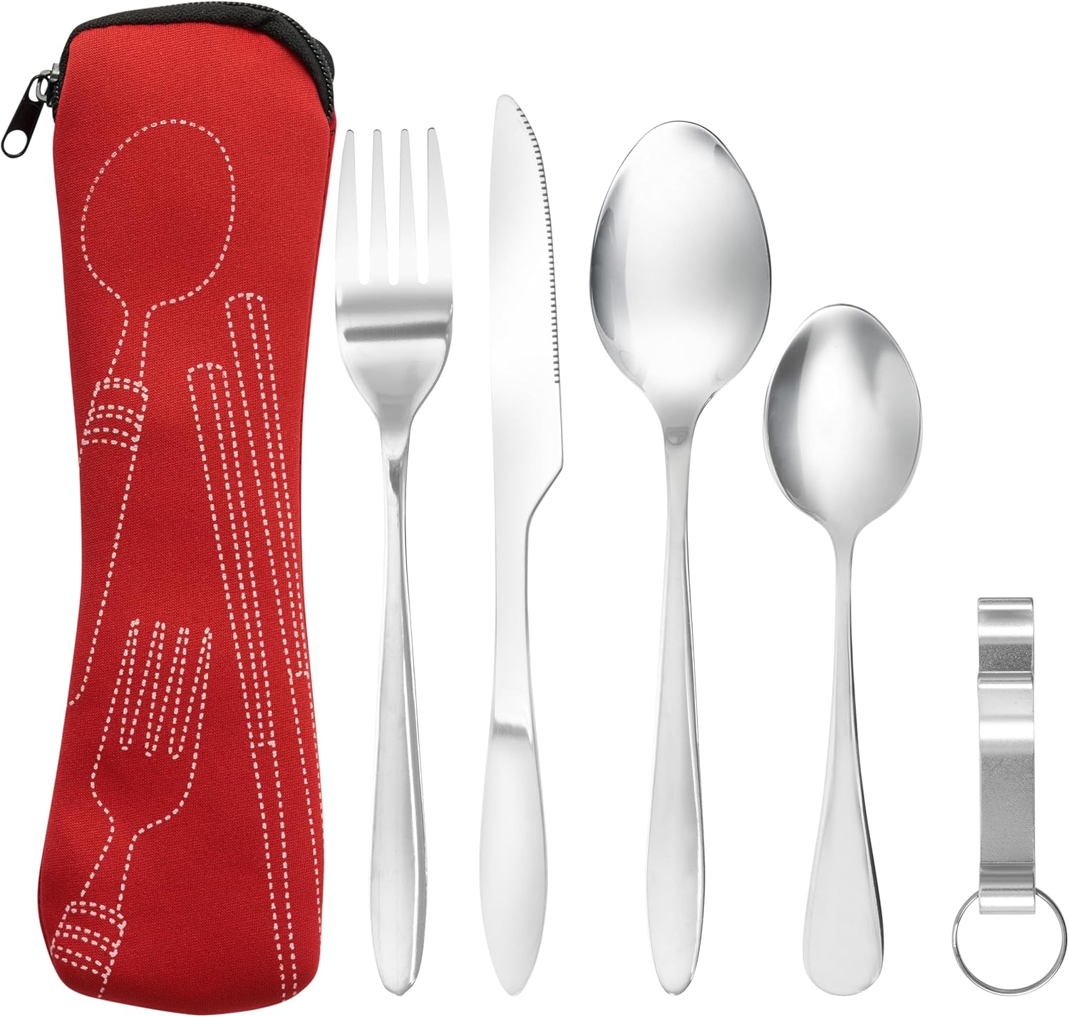 Bramble - 5 Piece Premium Stainless Steel Portable Cutlery Set with Pouch Case, Outdoor Travel Camping Utensil Set - Red