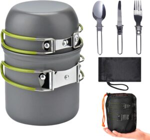 Portable Camping Cookware Set: Non-Stick Pots & Utensils for 1-2
