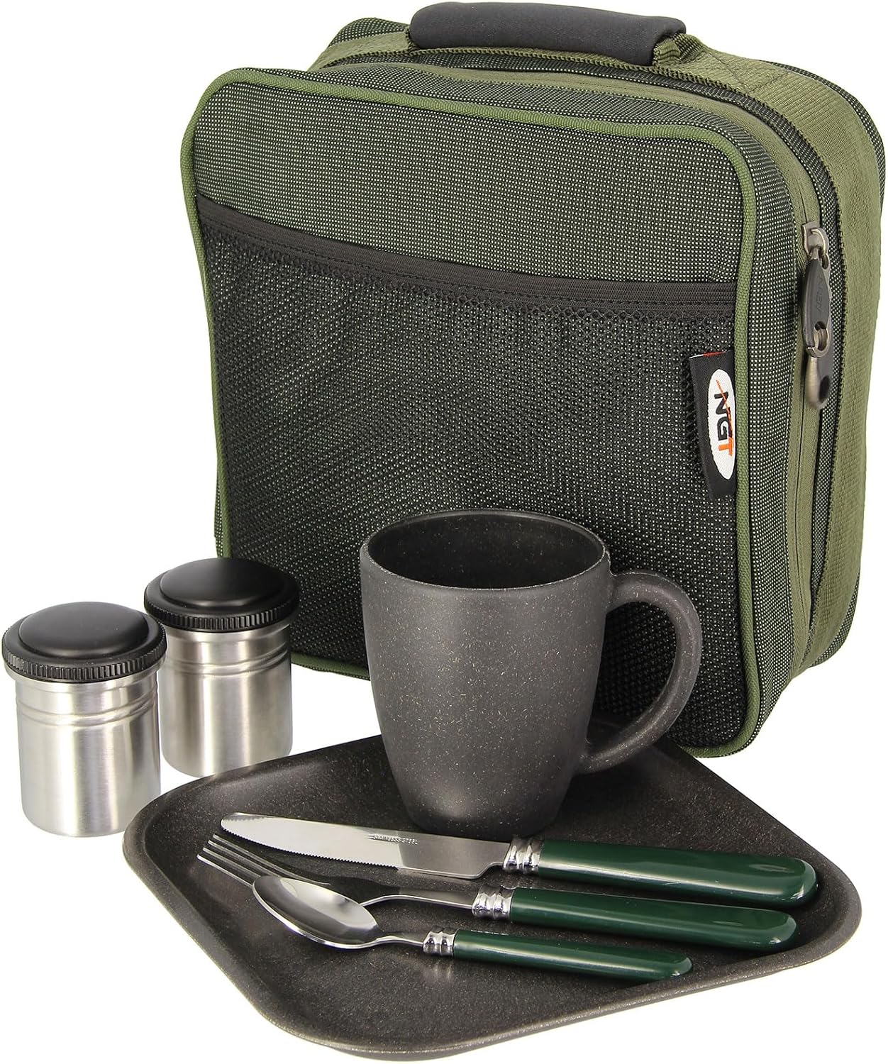 Camping Cutlery Set with Case, Stainless Steel, Plate, Mug, 3pc Utensils, 2 Storage Containers Compact Outdoor Dining Kit for Picnics, Hiking, Solo Adventures and Carp Fishing Sessions
