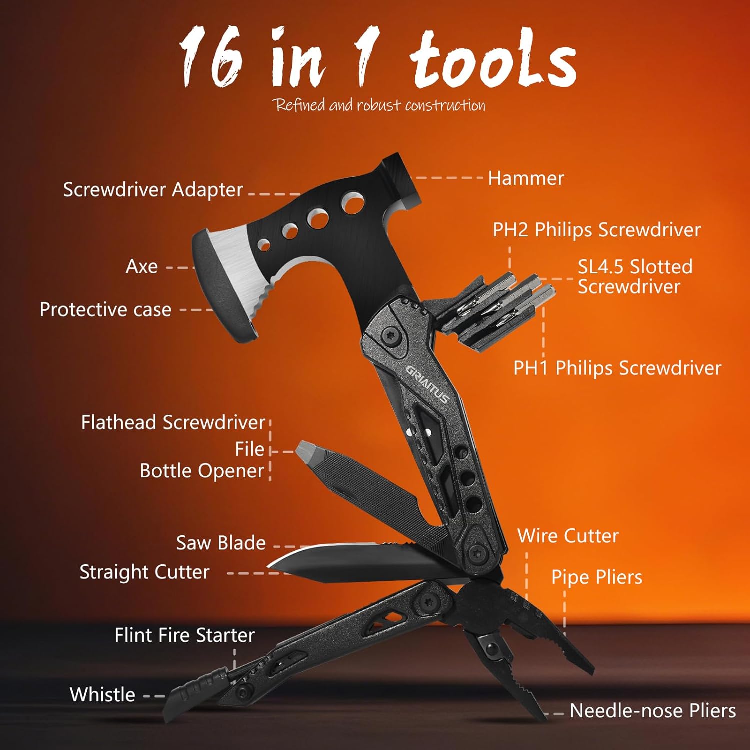 16-in-1 Camping Survival Multitool: Hammer, Pliers, Saw, Gifts - Image 2
