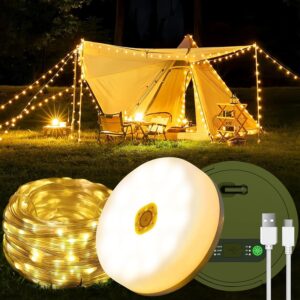 DSGKUU Camping String Lights 10M, 4 in 1 Portable Rechargeable Outdoor String Lights with 8 Lighting Modes, Waterproof USB Camping Lamp for Power Outages,Garden, Camping, Festivals