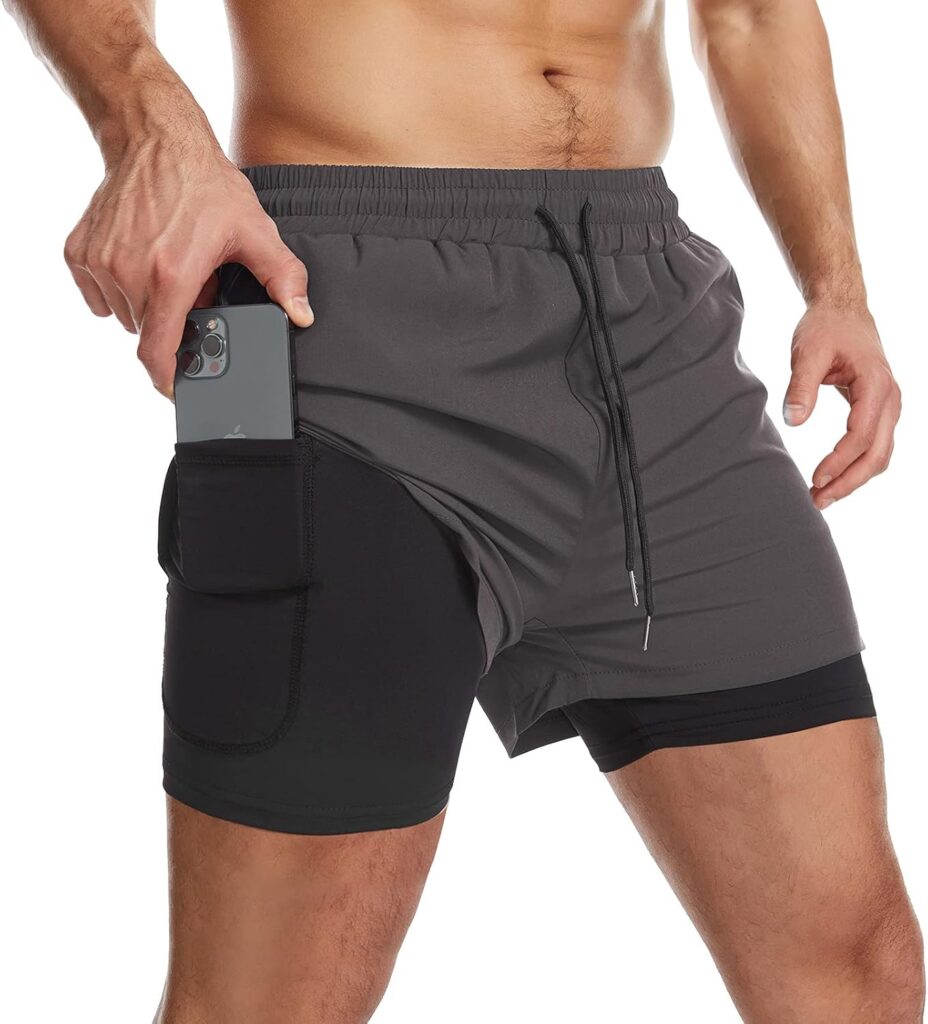 Danfiki Men Running Shorts Men's Shorts Workout with Phone Pocket 2 in 1 Gym Training Shorts Lightweight Quick Drying