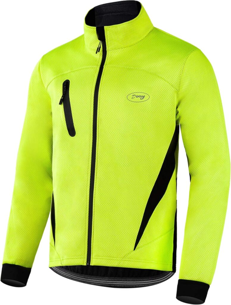 Dooy Winter Warm UP Thermal Softshell Cycling Jacket Windproof Waterproof Mens Running Mountain Biking Breathable Reflective Coat