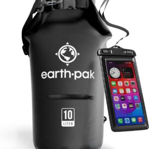 Earth Pak-Torrent Series Waterproof Dry Bag Keeps Gear Dry for Kayaking, Boating, Hiking, Camping and Fishing with Waterproof Phone Case (Black, 10L)