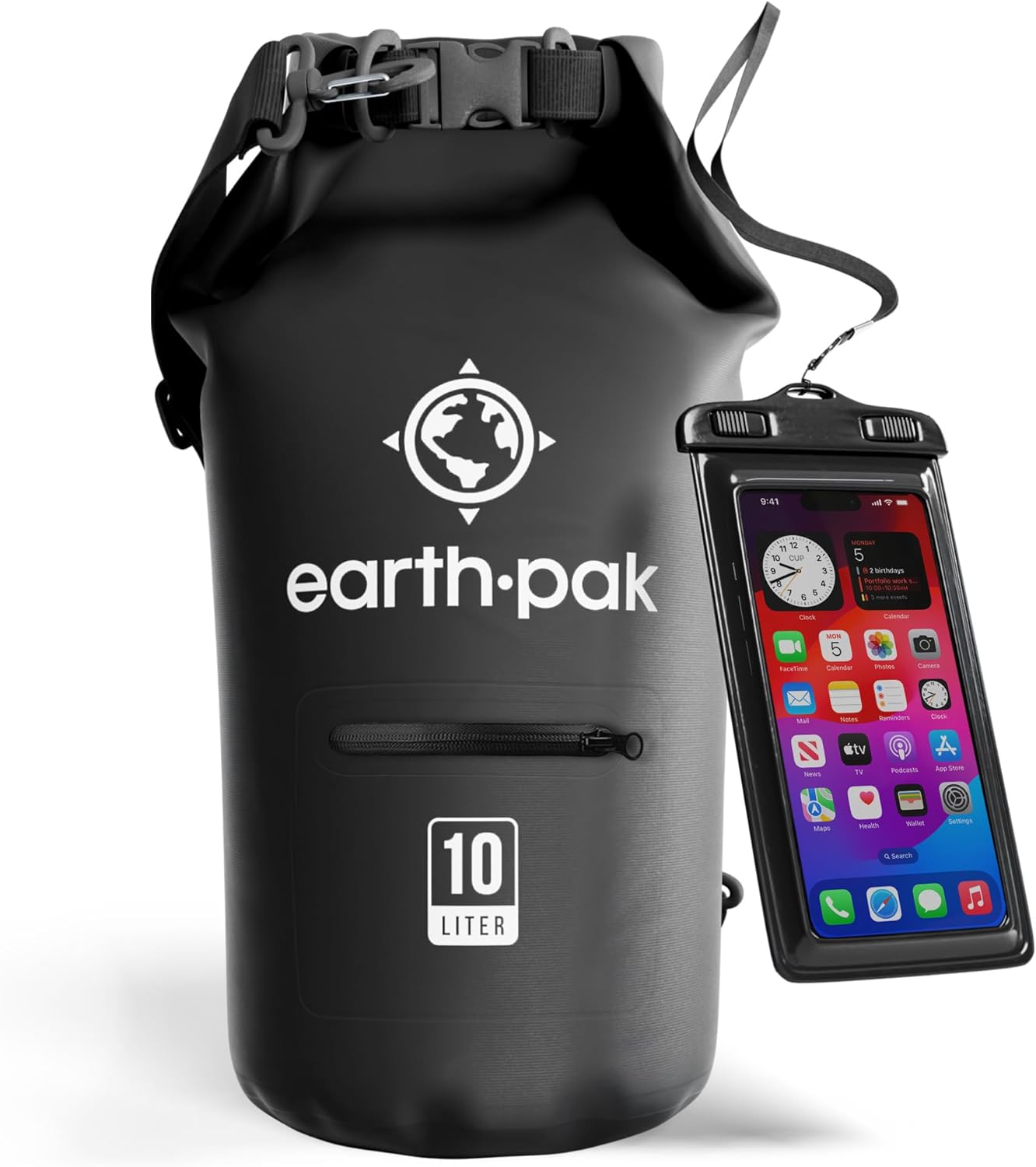 Earth Pak-Torrent Series Waterproof Dry Bag Keeps Gear Dry for Kayaking, Boating, Hiking, Camping and Fishing with Waterproof Phone Case (Black, 10L)