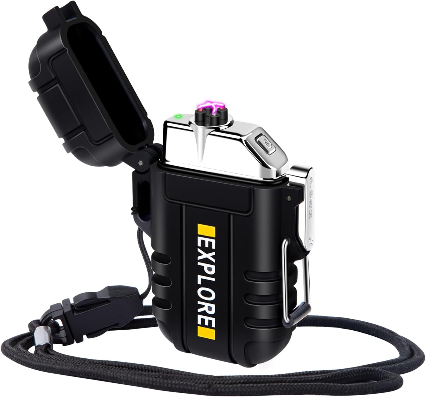 Electric Lighter Rechargeable USB, Electronic Plasma Arc Lighter Windproof and Waterproof for Hiking, Camping, Outdoor, Survival, Tactical, EDC Gear, Gifts for Him Men (Black)
