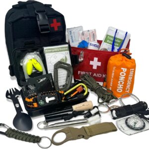 Emergency Survival Kit - 22 in 1 Outdoor Bushcraft Equipment - Molle Tactical Pouch - Camping Hiking Hunting Gear