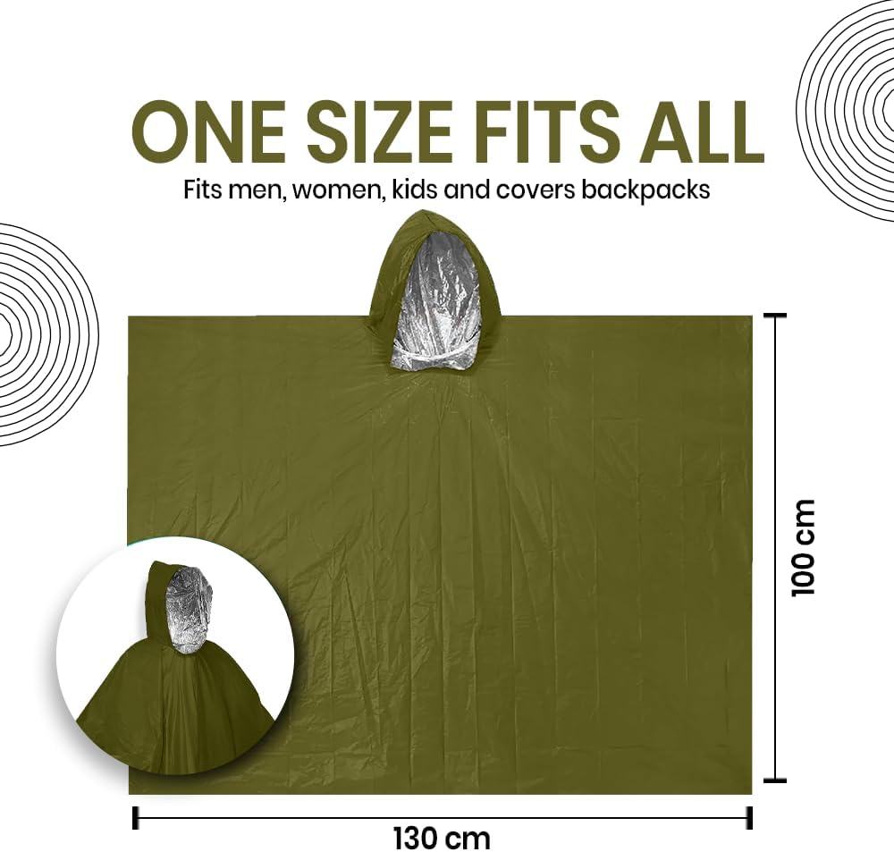 2pk Thermal Mylar Poncho: Waterproof Heat Retention for Survival Camping - Image 2