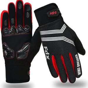 FDX Full Finger Winter Cycling Gloves - Warm Windproof, Mountain Bike Gloves Anti-Slip Padded Palm, Touchscreen, Breathable, Water Resistant MTB Racing and Running Mitts for Men Women