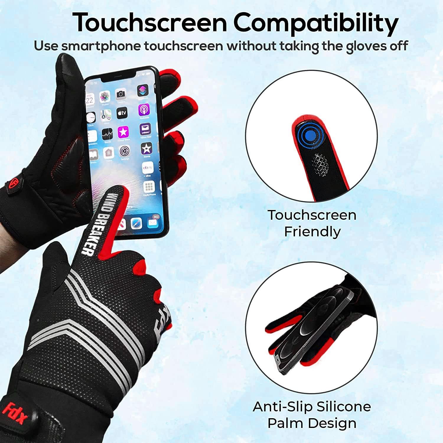 FDX Winter Cycling Gloves: Warm, Windproof, Touchscreen, Padded Grip - Image 2