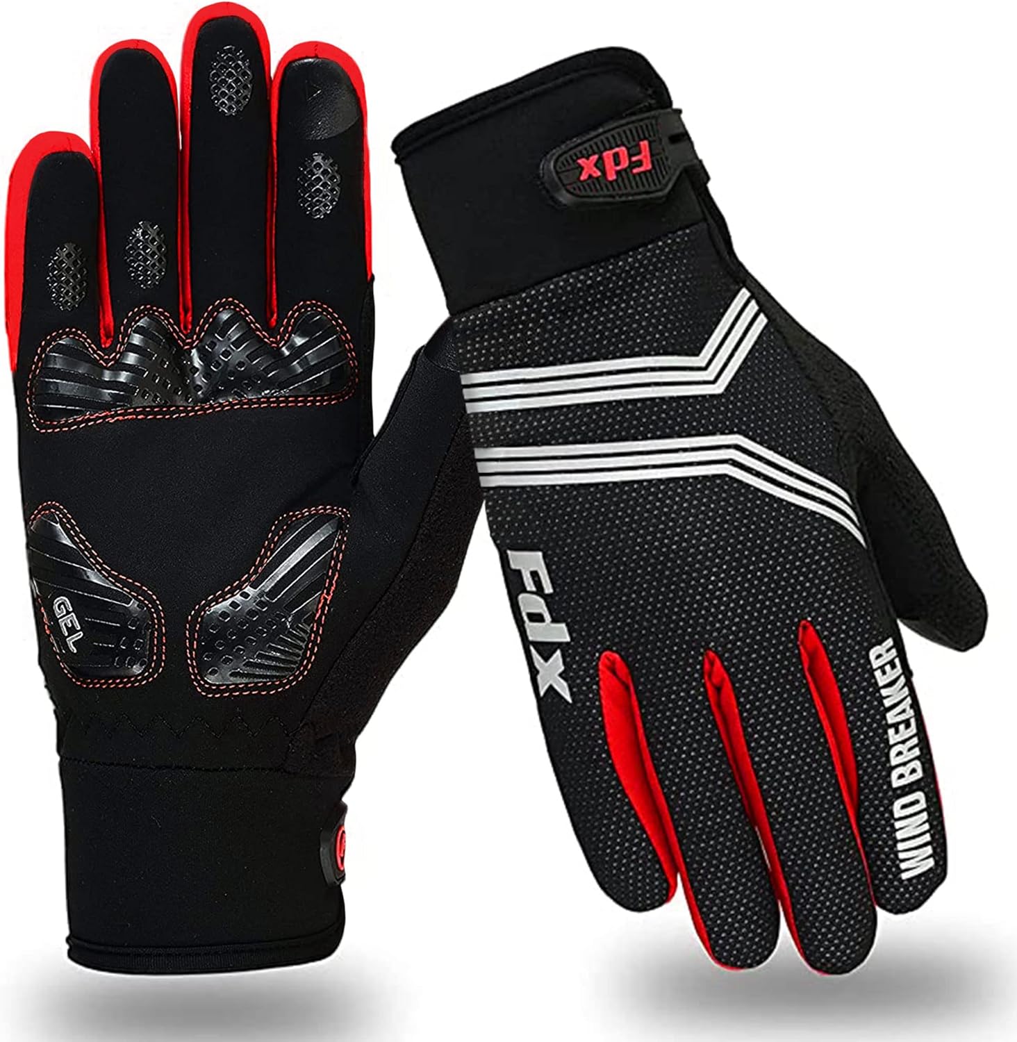 FDX Full Finger Winter Cycling Gloves - Warm Windproof, Mountain Bike Gloves Anti-Slip Padded Palm, Touchscreen, Breathable, Water Resistant MTB Racing and Running Mitts for Men Women