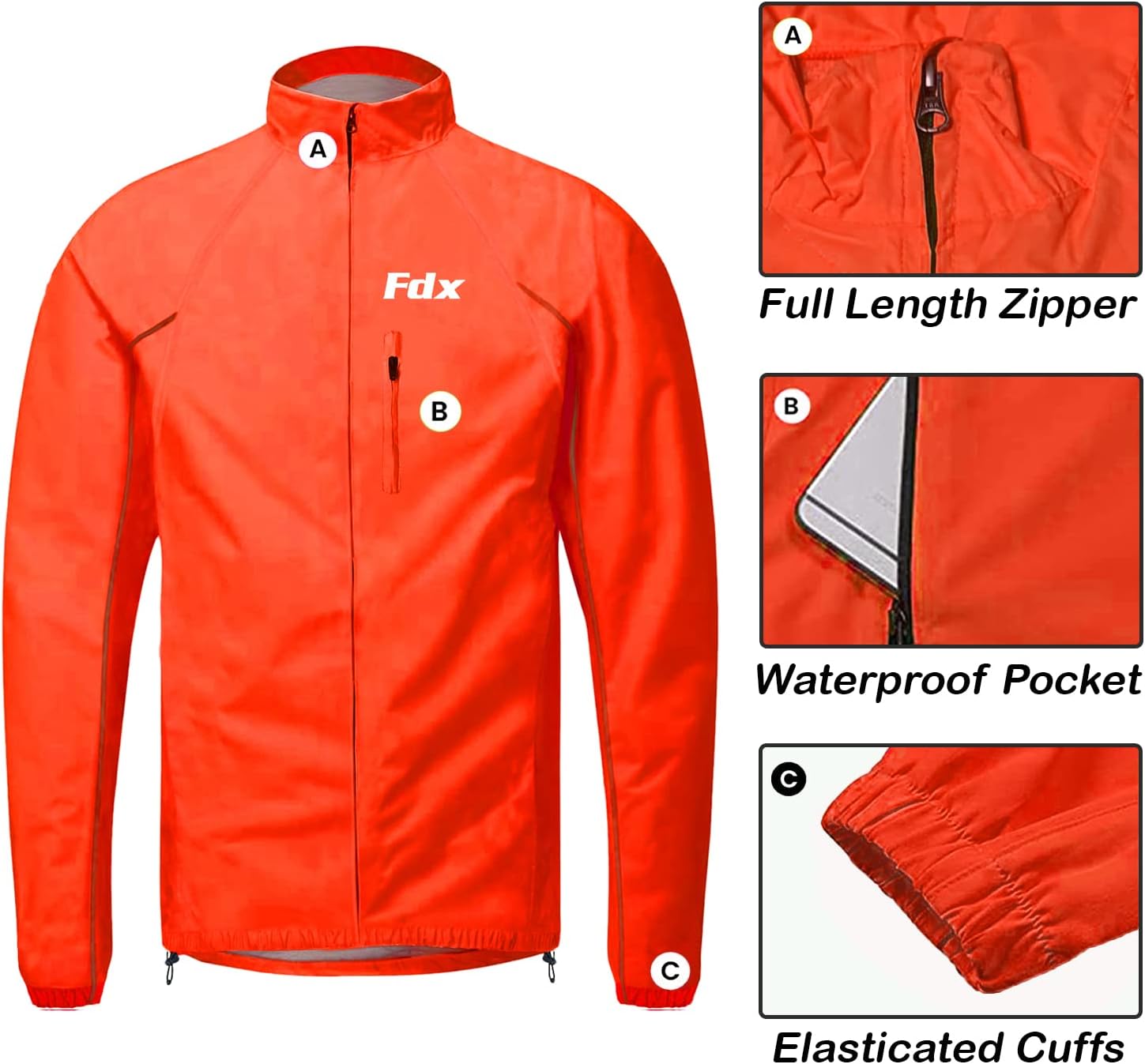 FDX Men's Waterproof Cycling Jacket - High Vis, Breathable, Packable - Image 2