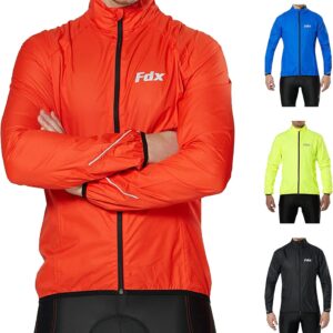 FDX Men’s Cycling Jacket - Waterproof Lightweight Breathable MTB Rain Tops - High Visibility Full Sleeves Taped Seams Reflective Cycle Jersey - Windproof Coat for Riding, Running, Bike Racing