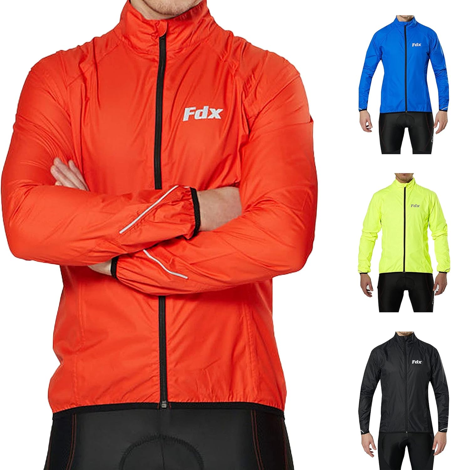 FDX Men’s Cycling Jacket - Waterproof Lightweight Breathable MTB Rain Tops - High Visibility Full Sleeves Taped Seams Reflective Cycle Jersey - Windproof Coat for Riding, Running, Bike Racing