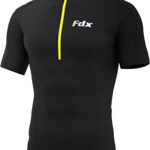 FDX Men’s Cycling Jersey - Short Sleeves Summer Biking Tops, Breathable Quick Dry Mountain Bike MTB Jersey, 1/4 Zip T Shirt for Running, Biking and Hiking