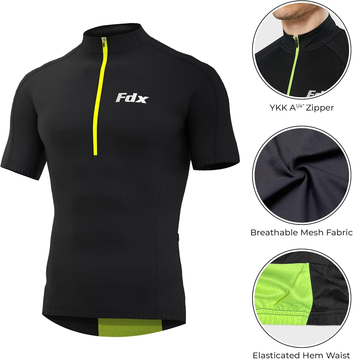 FDX Men's Breathable Quick Dry Cycling Jersey - Summer Biking Top - Image 2
