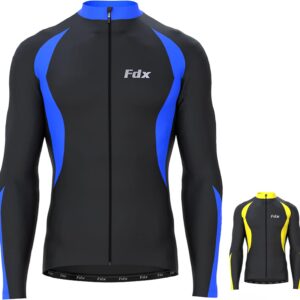 FDX Mens Cycling Jersey, Windproof Warm Winter Cycle Tops, Long Sleeves Water-Resistant Lightweight Thermal Bike Jacket, Windproof Bicycle Shirt for Riding, and Running